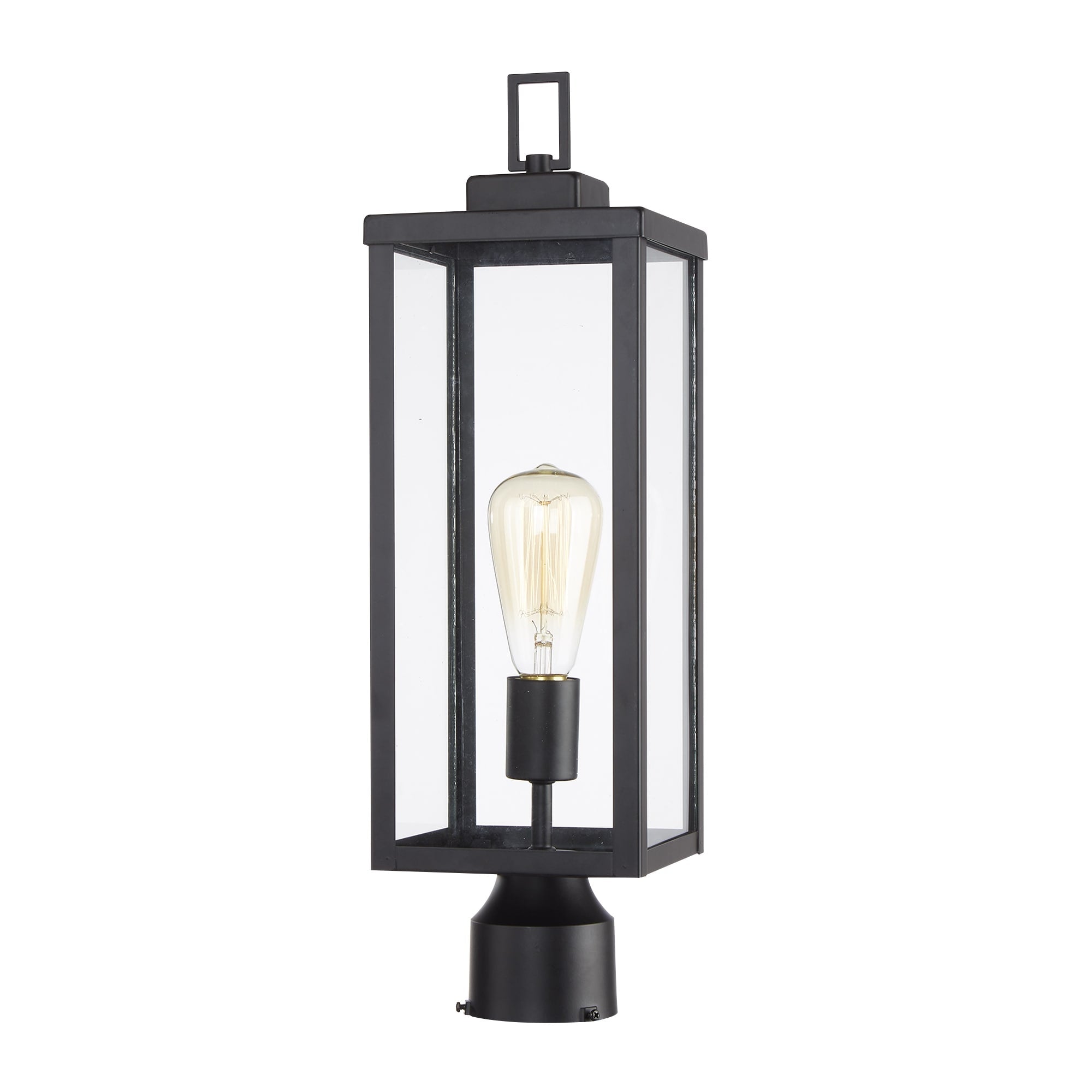 1-light Matte Black Outdoor Post Light Kits Head with Clear Glass Shade