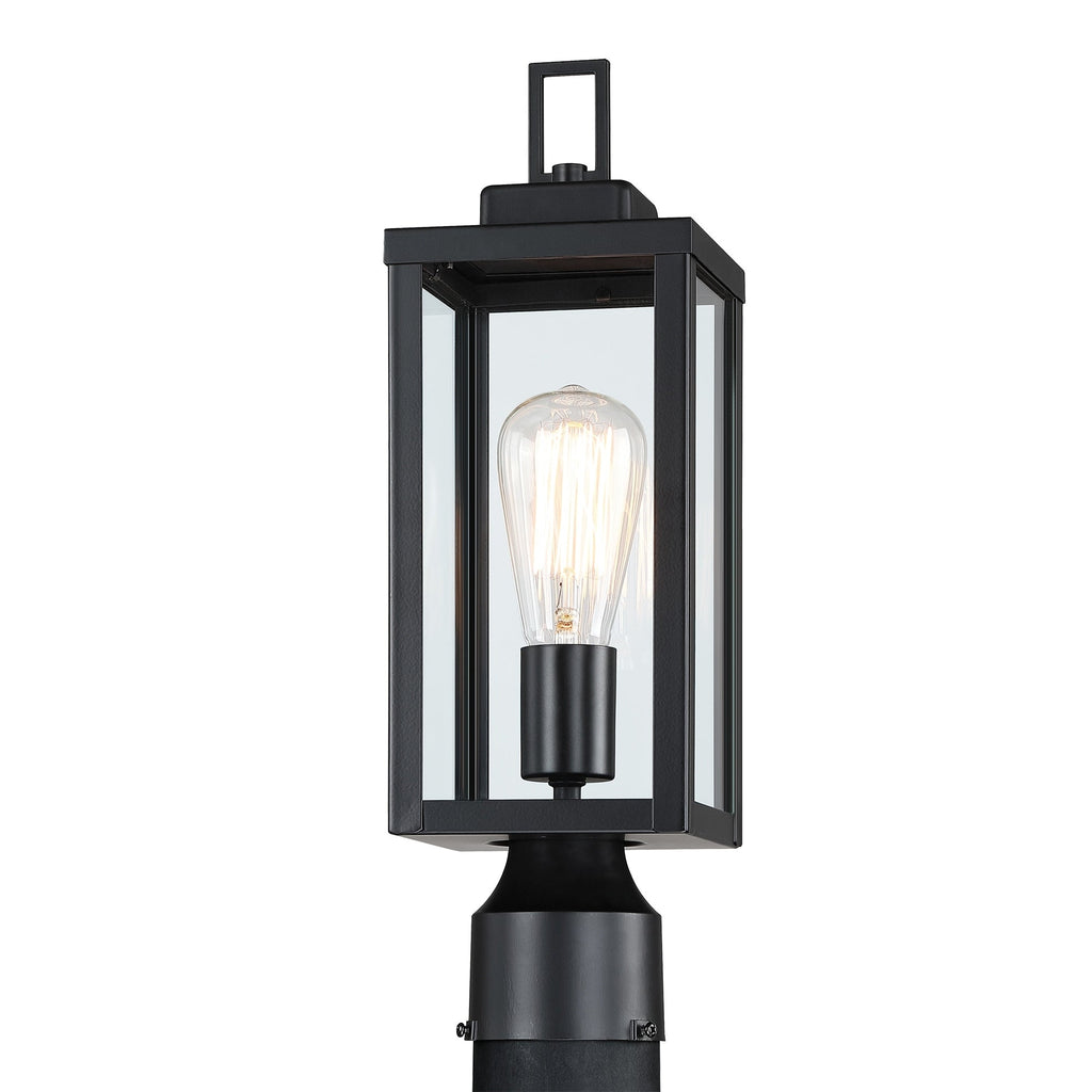 1-light Matte Black Outdoor Post Light Kits Head with Clear Glass Shade