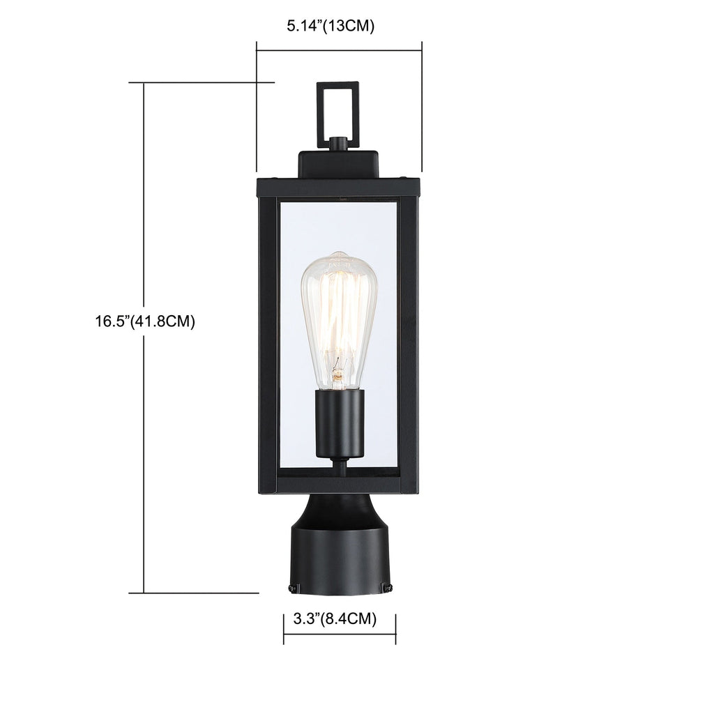 1-light Matte Black Outdoor Post Light Kits Head with Clear Glass Shade