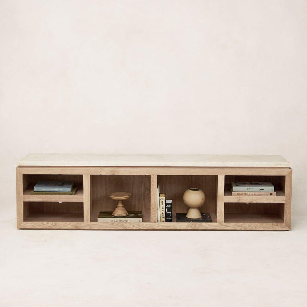 Console multimédia en marbre Sofita - Chêne blanc